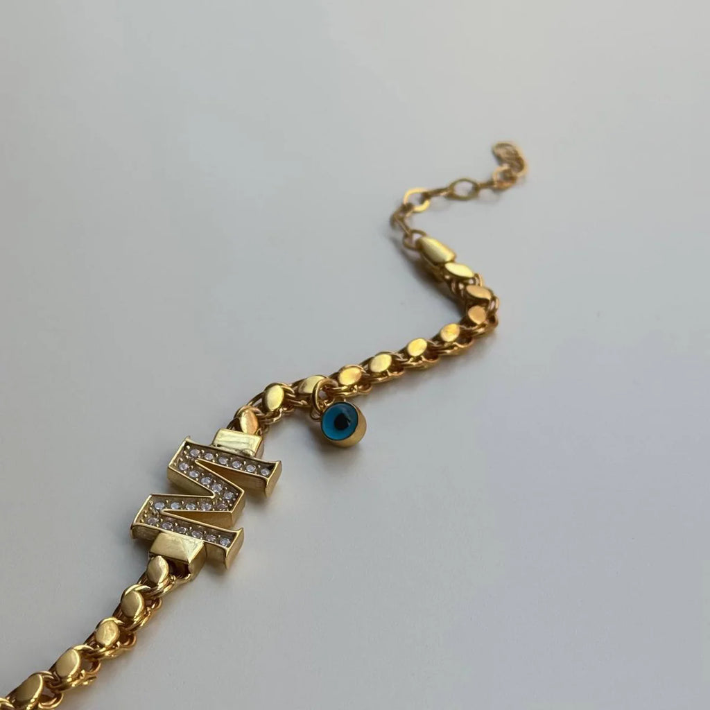 Armband med kornbokstav i Nazar-stil | 925 silver