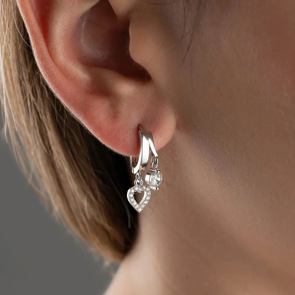 MINI HJÄRTA & ZIRCONIA ÖRHÄNGEN | 925 SILVER