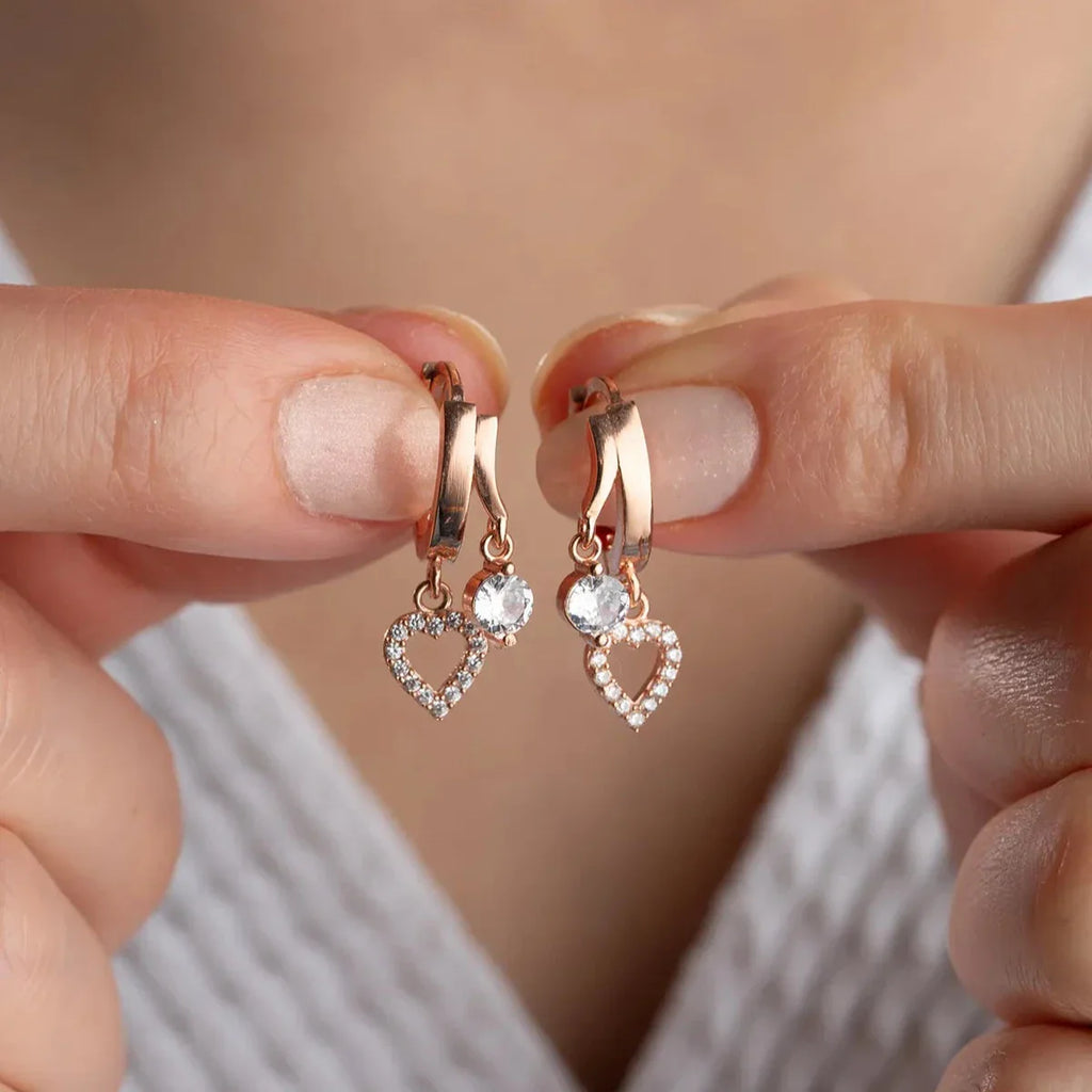 MINI HJÄRTA & ZIRCONIA ÖRHÄNGEN | 925 SILVER