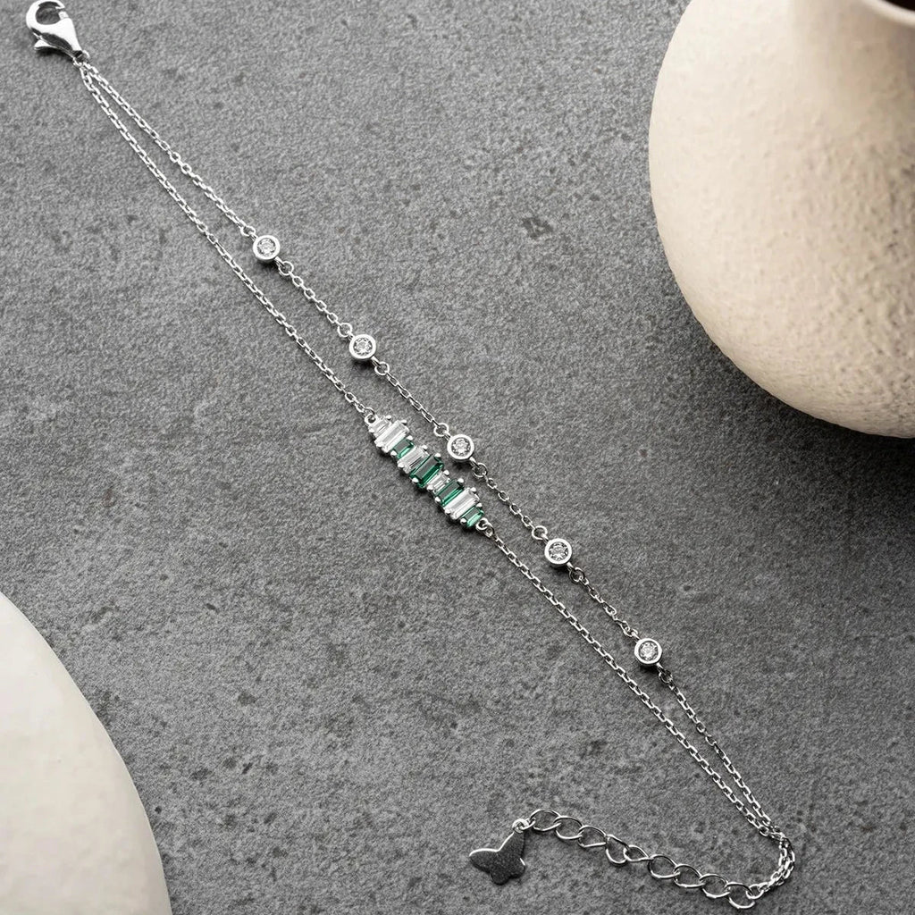 GRÖN STEN BAGUETTE ARMBAND | 925 SILVER