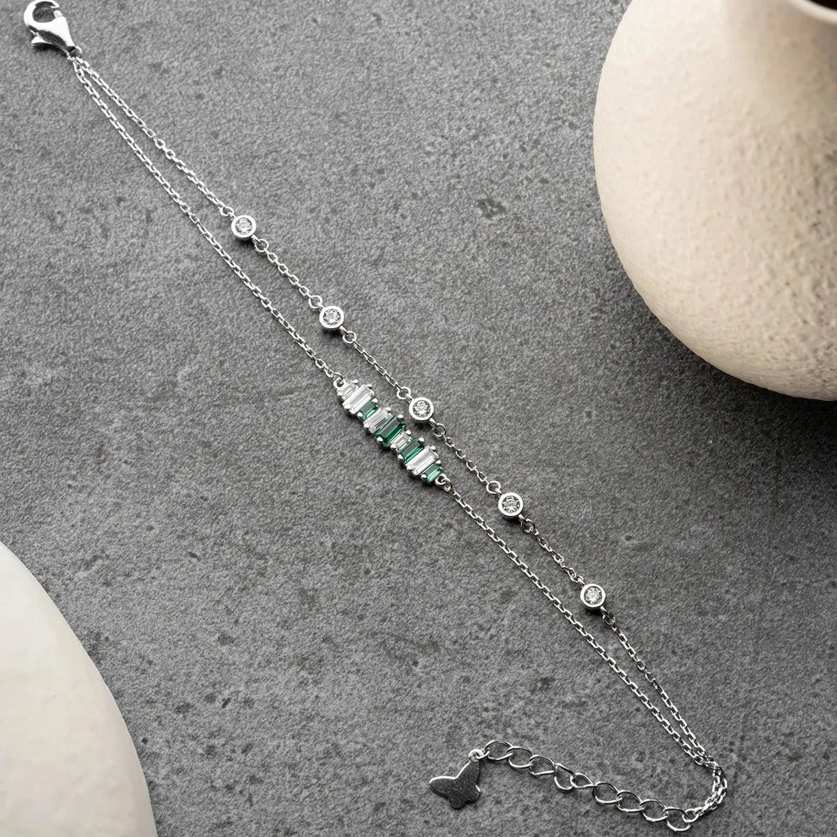 GRÖN STEN BAGUETTE ARMBAND | 925 SILVER