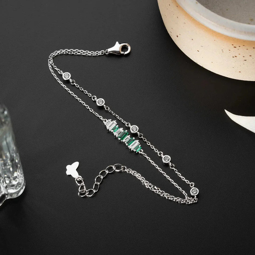 GRÖN STEN BAGUETTE ARMBAND | 925 SILVER