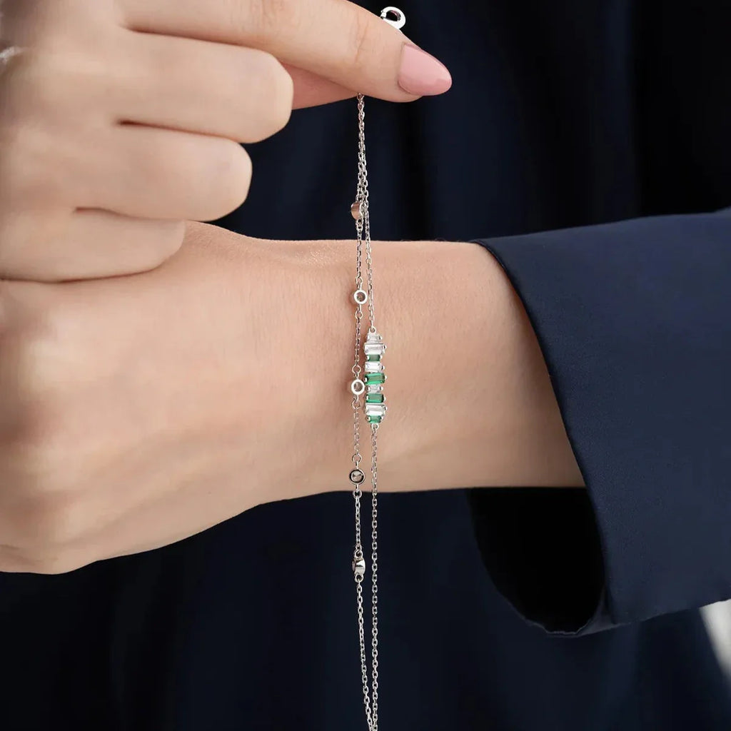 GRÖN STEN BAGUETTE ARMBAND | 925 SILVER