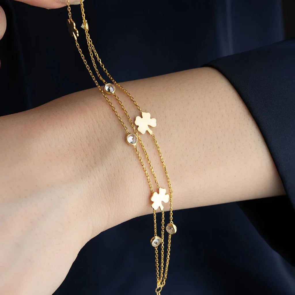 3 HJUL KLÖVER STEN ARMBAND | 925 SILVER