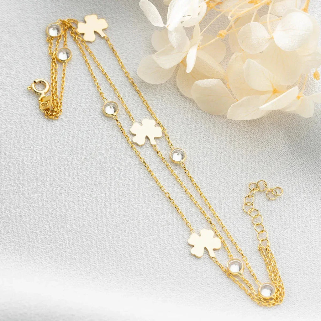 3 HJUL KLÖVER STEN ARMBAND | 925 SILVER