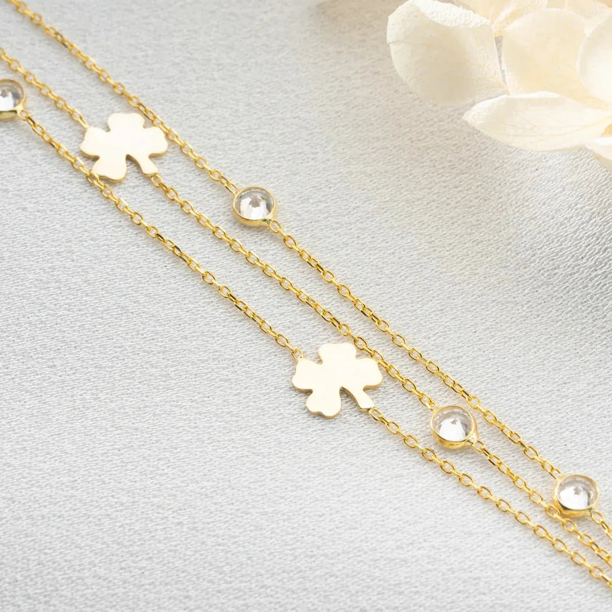 3 HJUL KLÖVER STEN ARMBAND | 925 SILVER