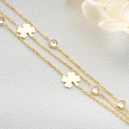 3 HJUL KLÖVER STEN ARMBAND | 925 SILVER