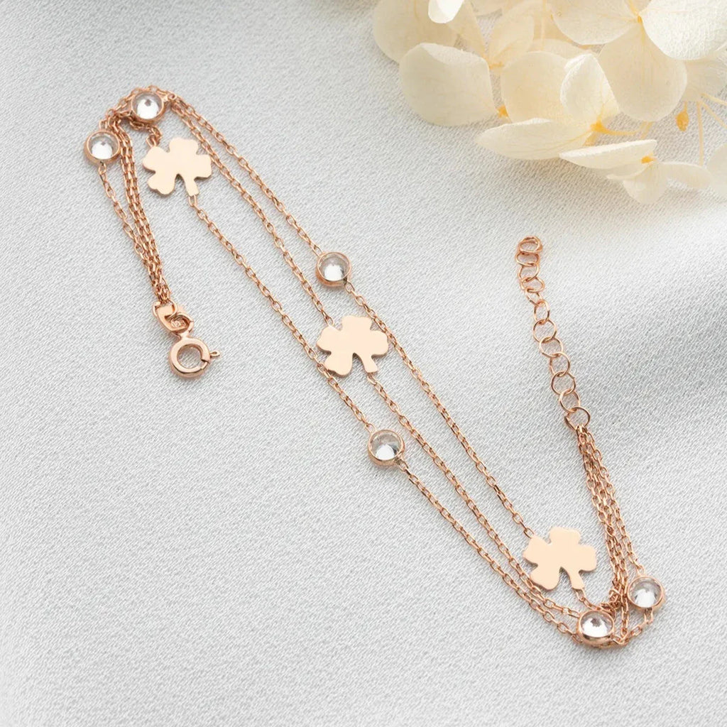 3 HJUL KLÖVER STEN ARMBAND | 925 SILVER