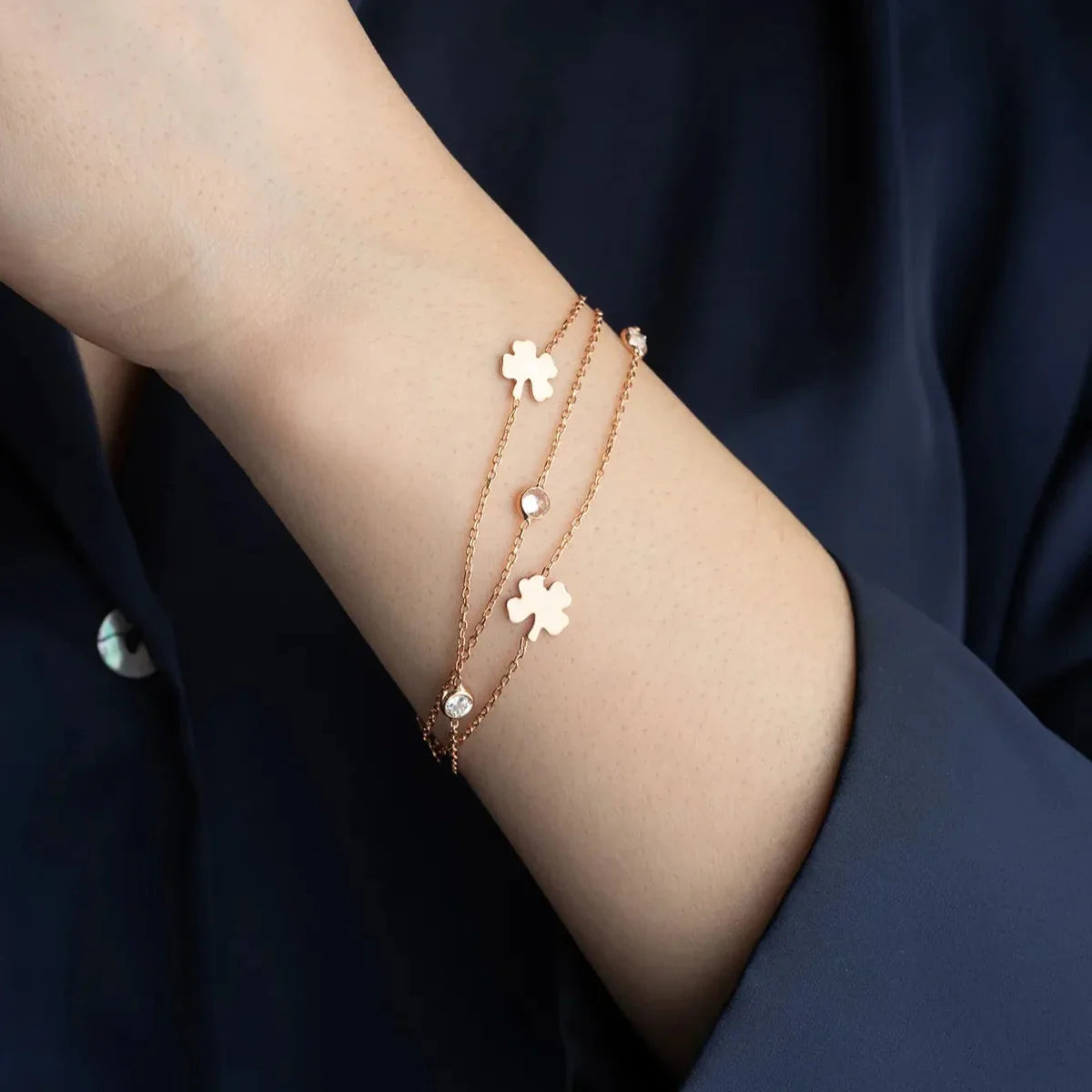 3 HJUL KLÖVER STEN ARMBAND | 925 SILVER