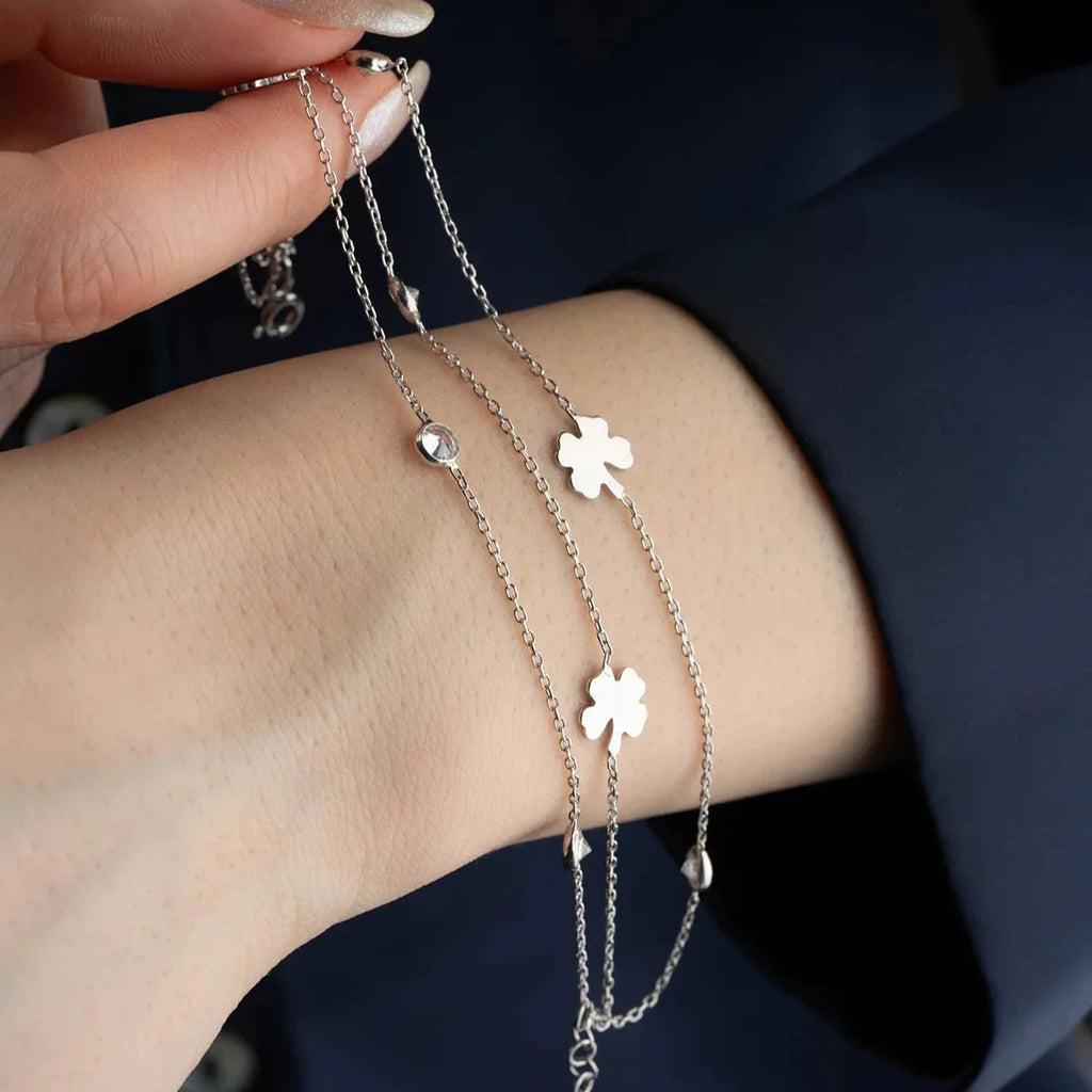 3 HJUL KLÖVER STEN ARMBAND | 925 SILVER