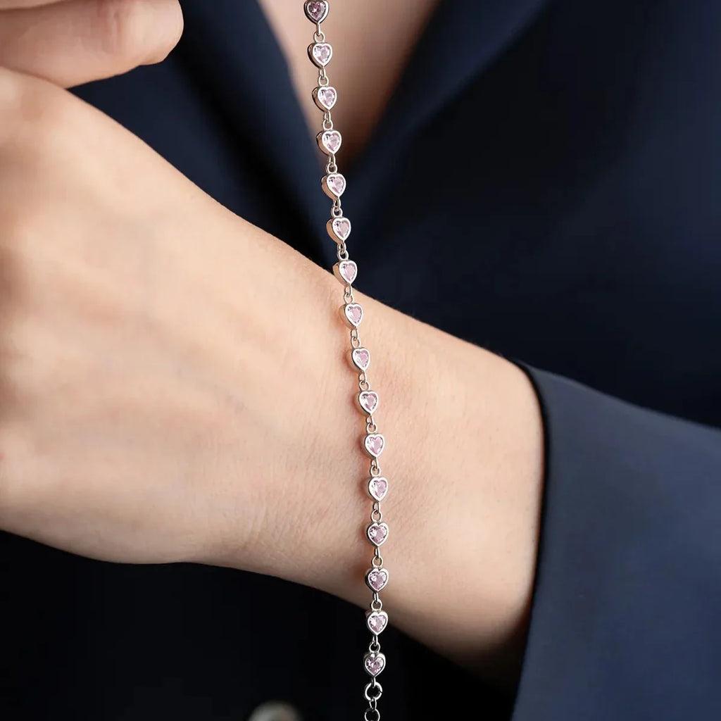 MINI ROZA HJÄRTA ARMBAND | 925 SILVER