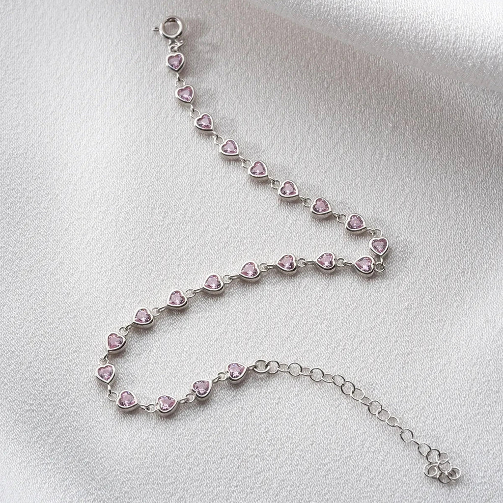 MINI ROZA HJÄRTA ARMBAND | 925 SILVER