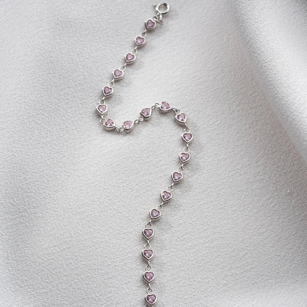 MINI ROZA HJÄRTA ARMBAND | 925 SILVER