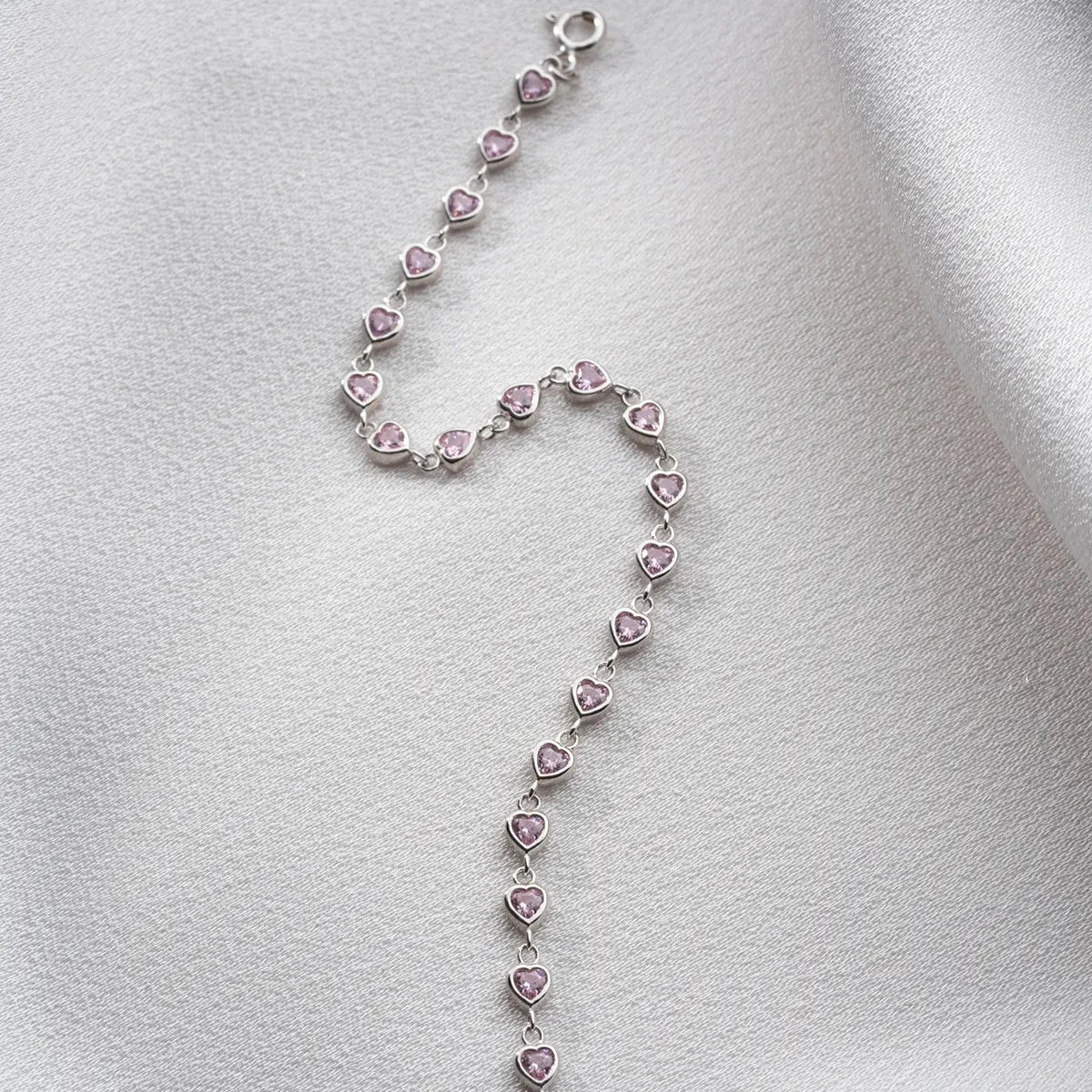 MINI ROZA HJÄRTA ARMBAND | 925 SILVER