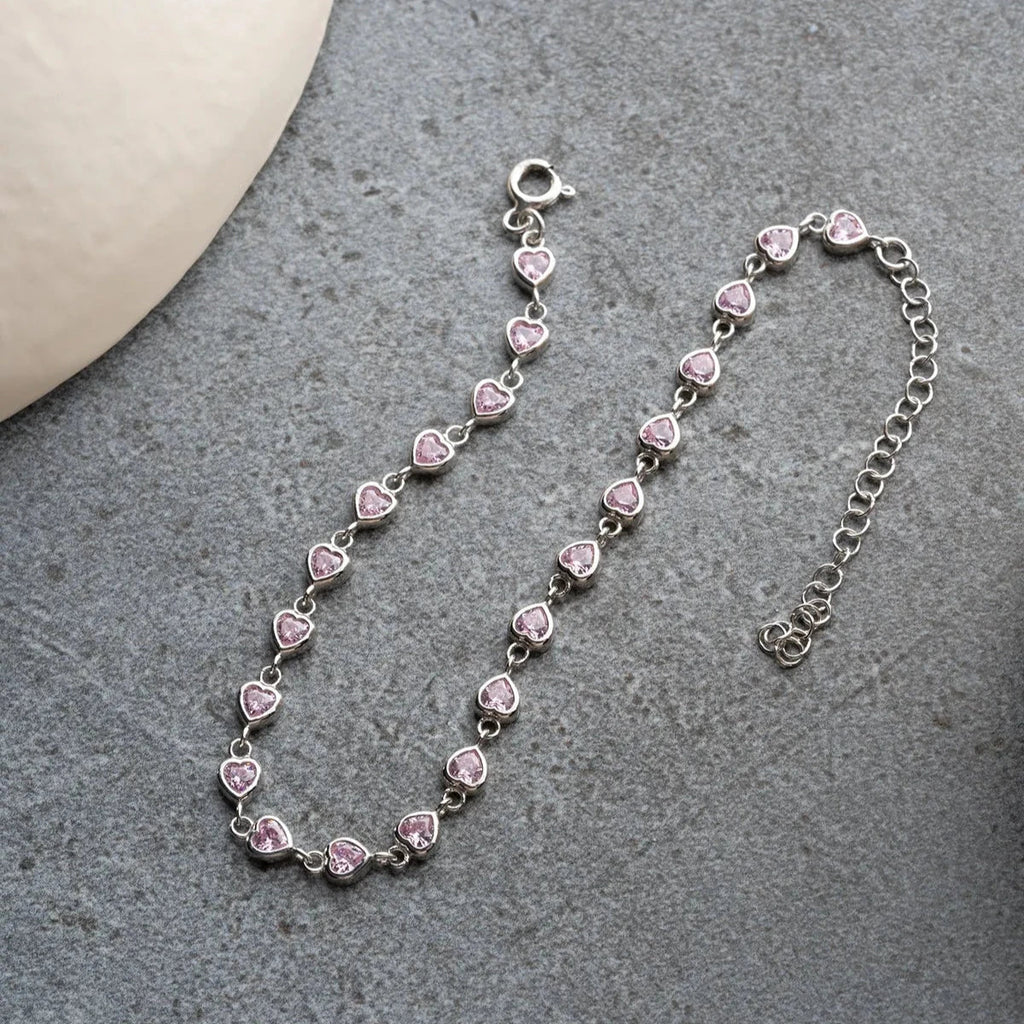 MINI ROZA HJÄRTA ARMBAND | 925 SILVER