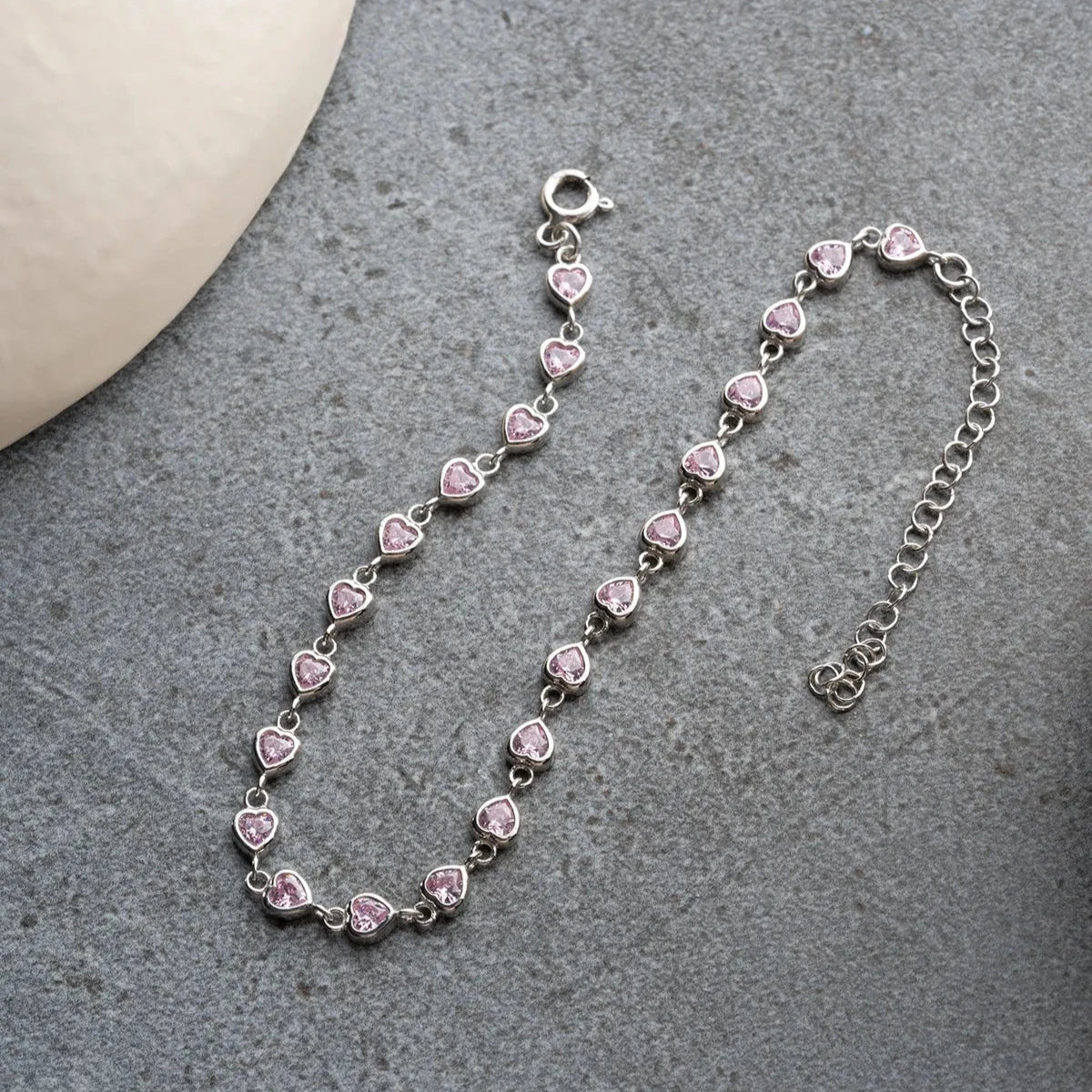 MINI ROZA HJÄRTA ARMBAND | 925 SILVER