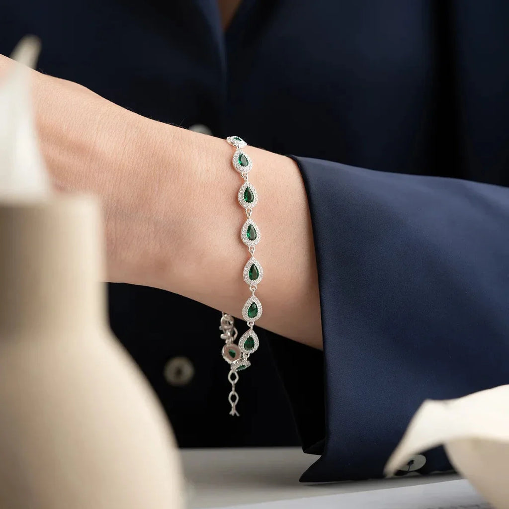 DROPPESTENS-SMARAGADARMBAND | 925 SILVER