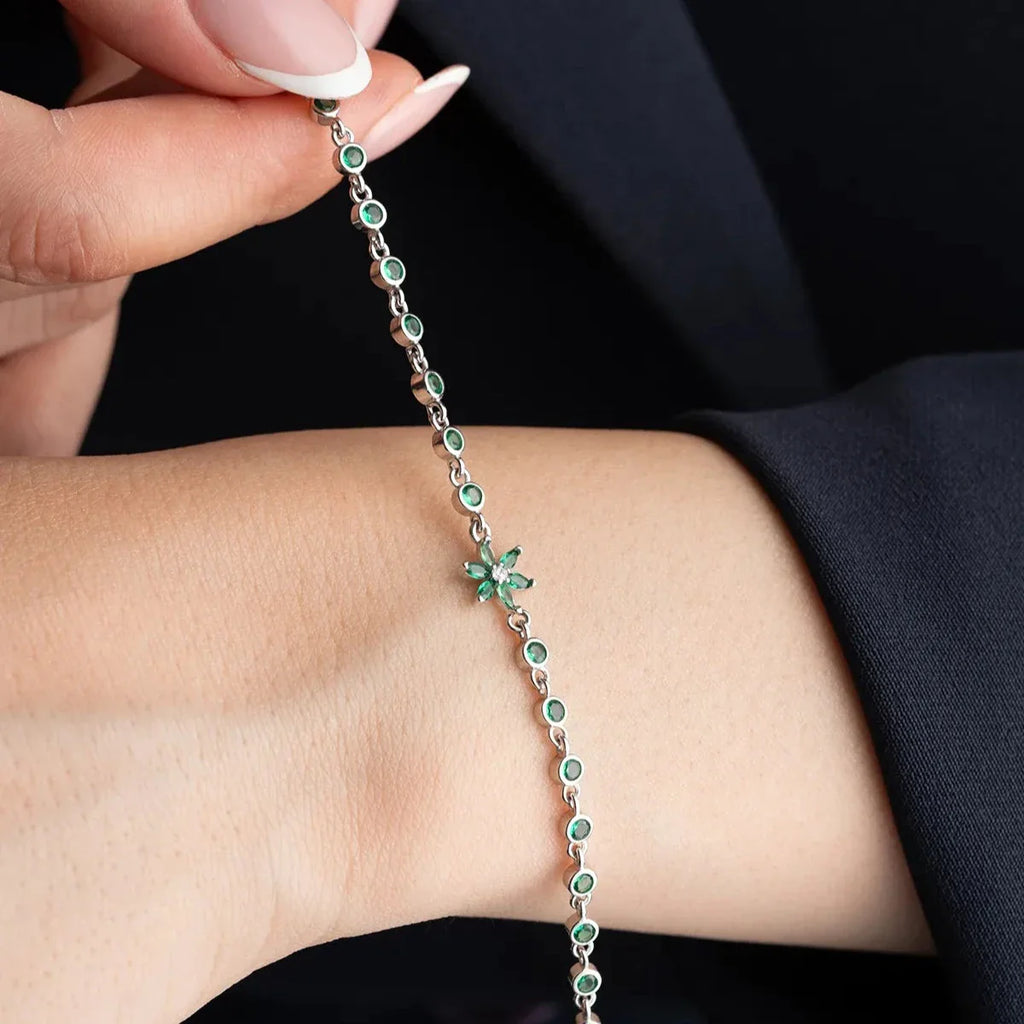 GRÖNT STEN LOTUSARMBAND | 925 SILVER