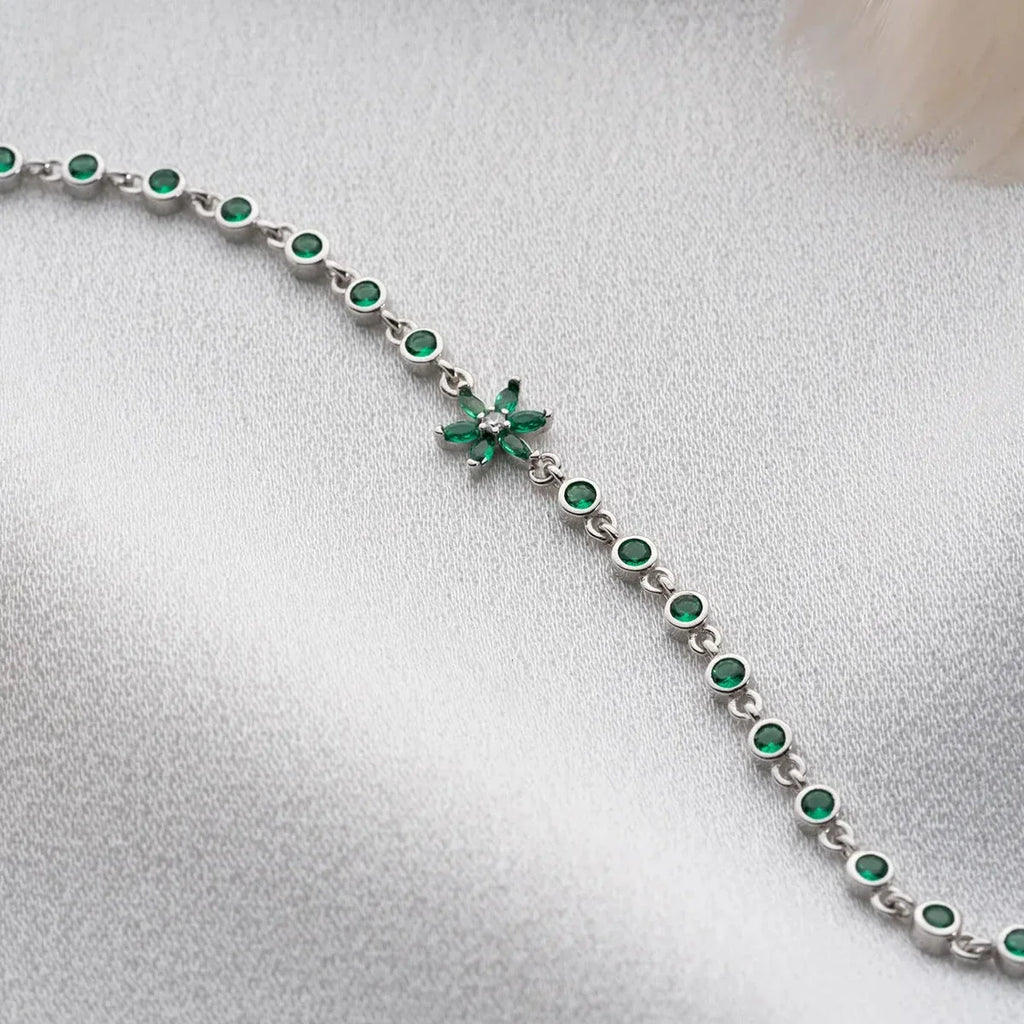 GRÖNT STEN LOTUSARMBAND | 925 SILVER