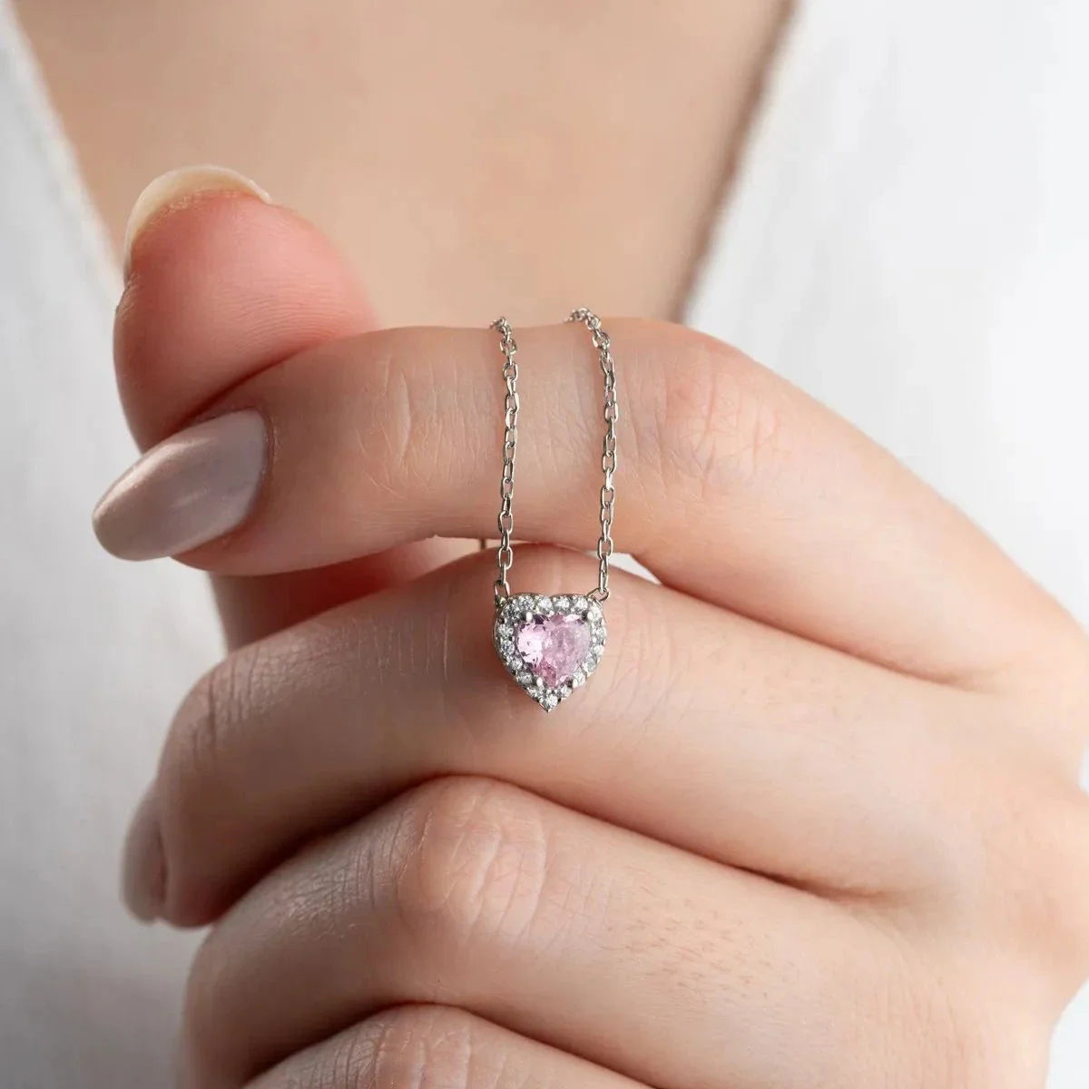 ROSA STEN HJÄRTA KRAGE | 925 SILVER