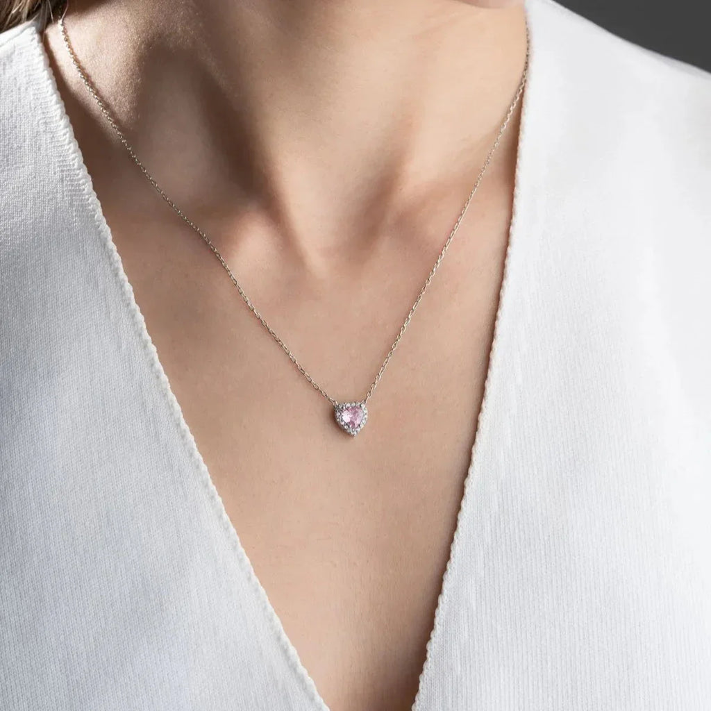 ROSA STEN HJÄRTA KRAGE | 925 SILVER