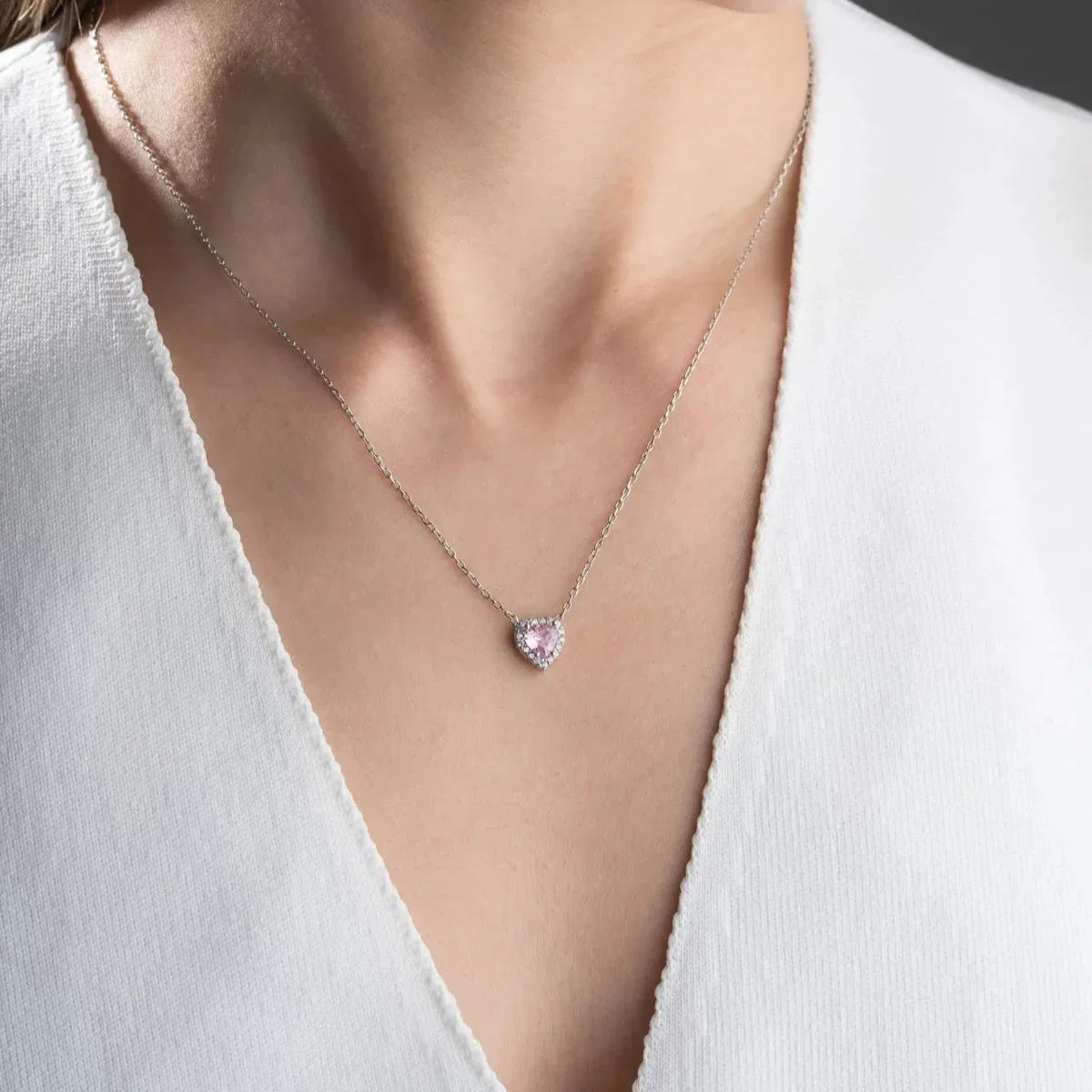 ROSA STEN HJÄRTA KRAGE | 925 SILVER