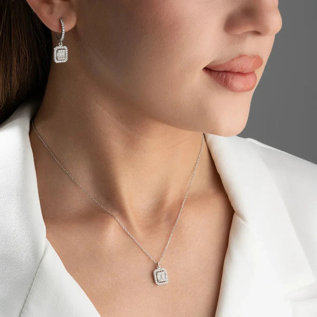 BAGUETTEHALSBAND MED ÖRONHÄNG | 925 SILVER