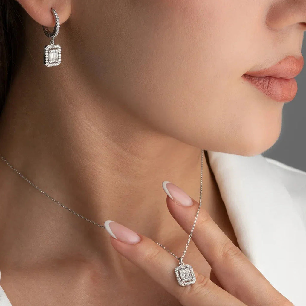 BAGUETTEHALSBAND MED ÖRONHÄNG | 925 SILVER