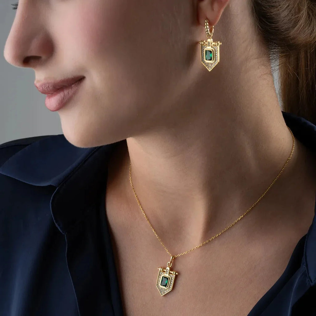 GRÖN STEN KRAGE ÖRHÄNGNINGSSET | 925 SILVER