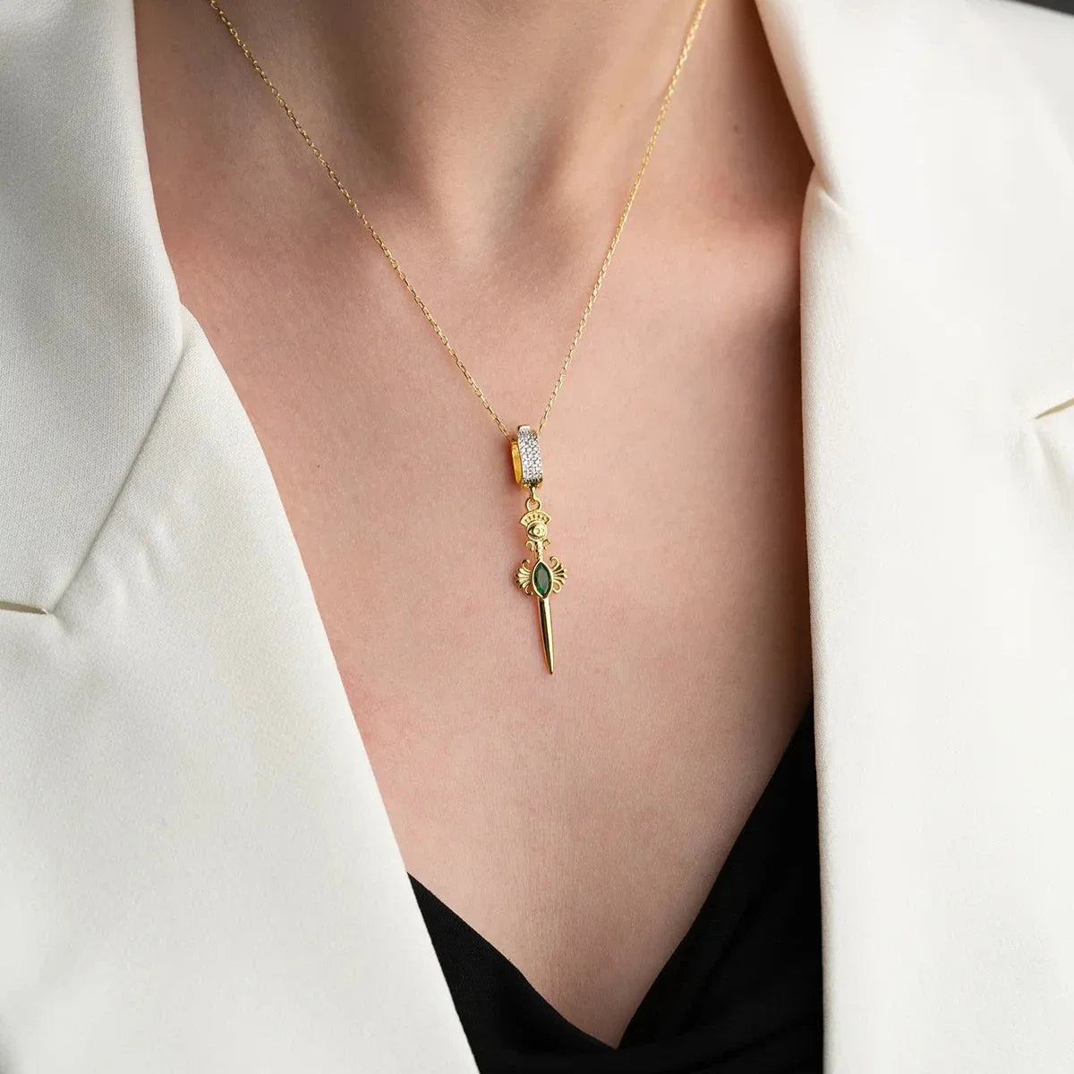 GRÖN STEN SVORD KRAGE | 925 SILVER