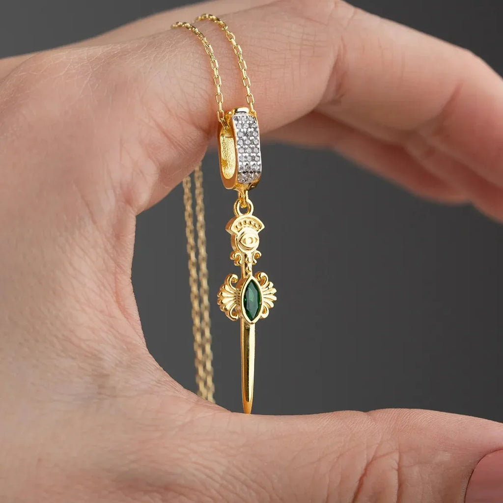 GRÖN STEN SVORD KRAGE | 925 SILVER