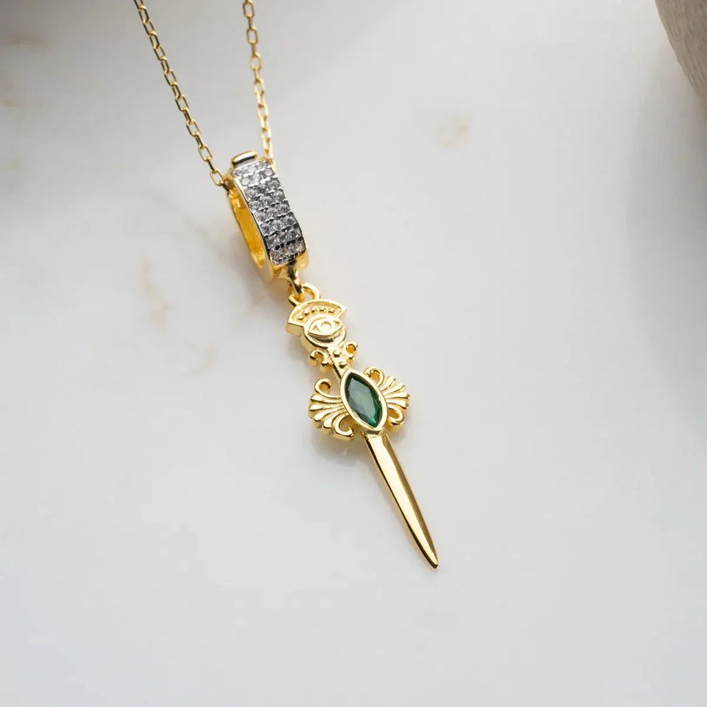 GRÖN STEN SVORD KRAGE | 925 SILVER