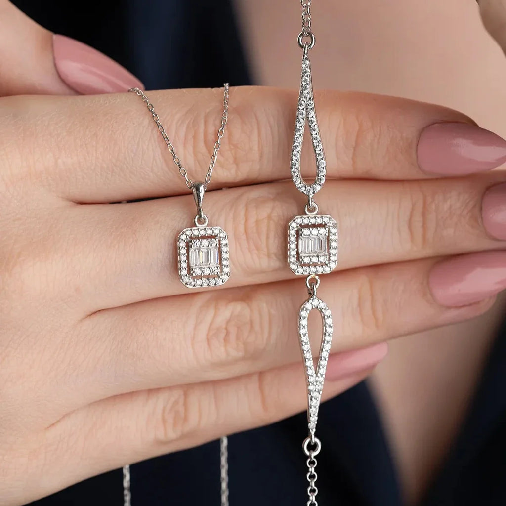 BAGUETTE STEN-HALSBANDSET | 925 SILVER