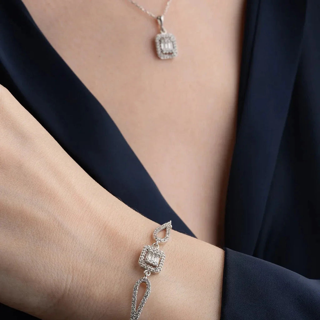 BAGUETTE STEN-HALSBANDSET | 925 SILVER