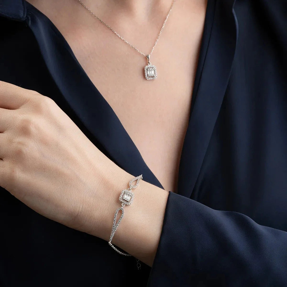 BAGUETTE STEN-HALSBANDSET | 925 SILVER