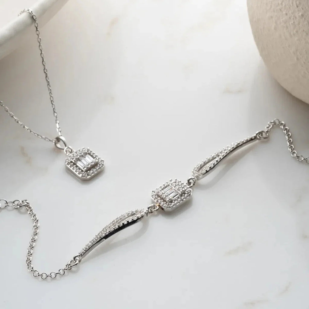 BAGUETTE STEN-HALSBANDSET | 925 SILVER