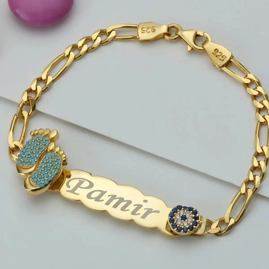 BARN GRAVERAT NAME ARMBAND MED NAZAR | 925 SILVER