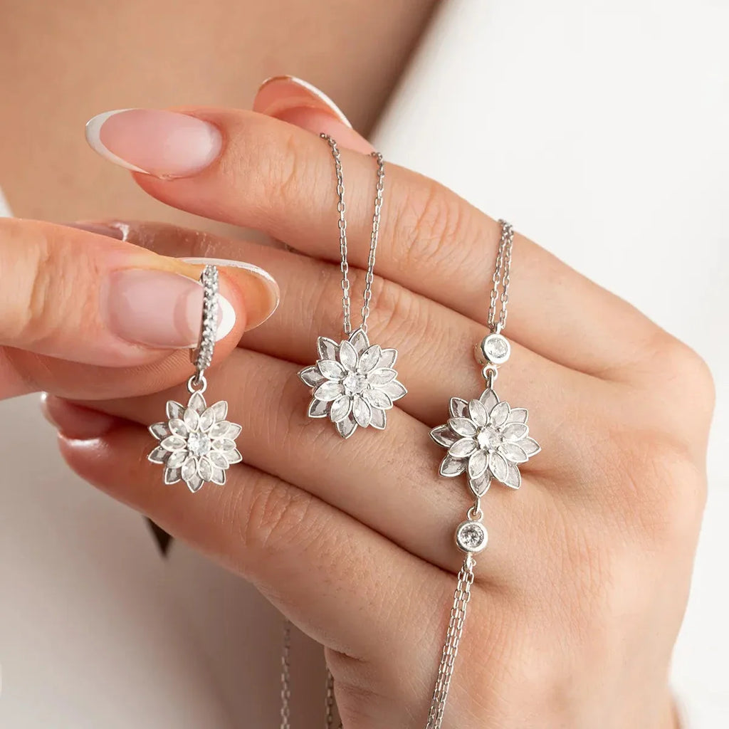 LOTUS BLOMMA KRAGE | ARMBAND | ÖRHÄNGNINGSSET | 925 SILVER