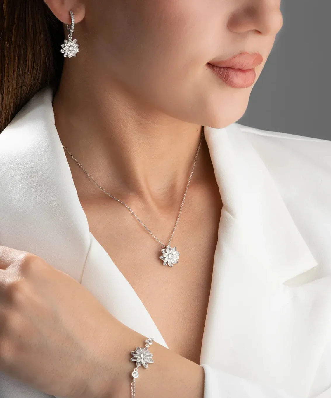 LOTUS BLOMMA KRAGE | ARMBAND | ÖRHÄNGNINGSSET | 925 SILVER