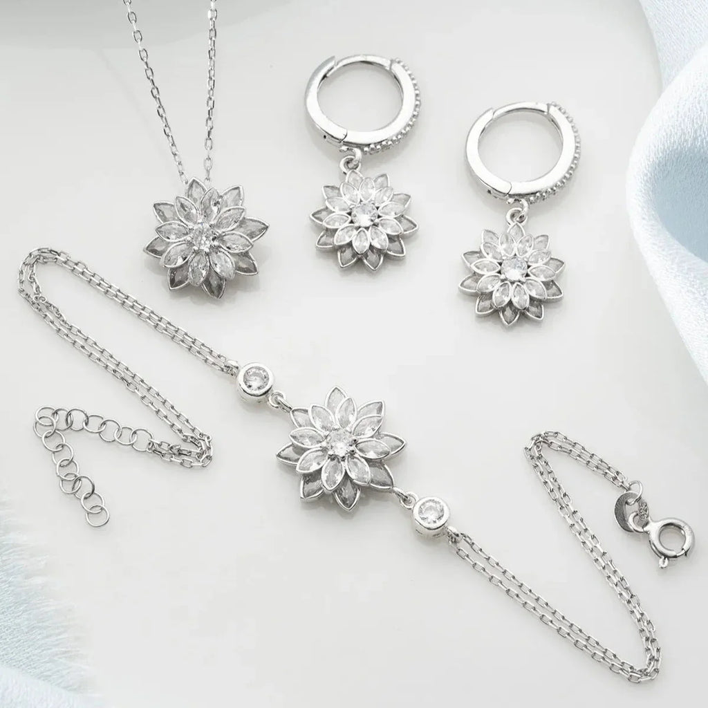LOTUS BLOMMA KRAGE | ARMBAND | ÖRHÄNGNINGSSET | 925 SILVER