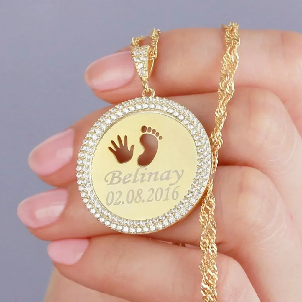 ZIRCONIA GRAVERAD KEDJA BABY HANDFOT | 925 SILVER