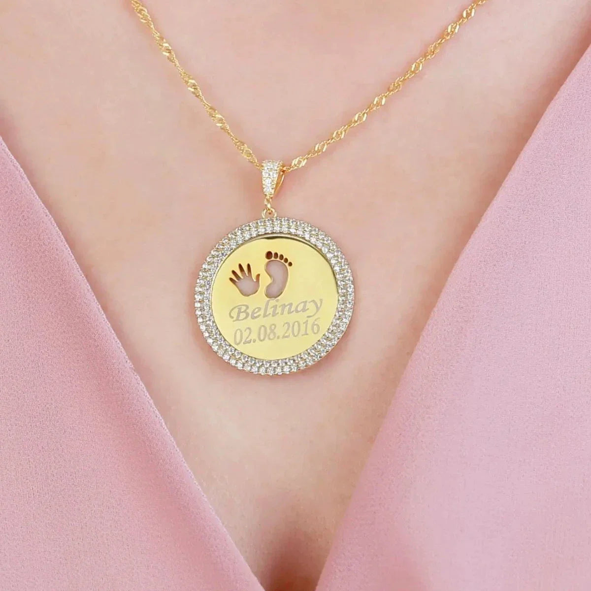 ZIRCONIA GRAVERAD KEDJA BABY HANDFOT | 925 SILVER