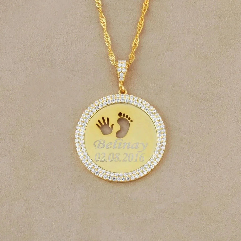 ZIRCONIA GRAVERAD KEDJA BABY HANDFOT | 925 SILVER