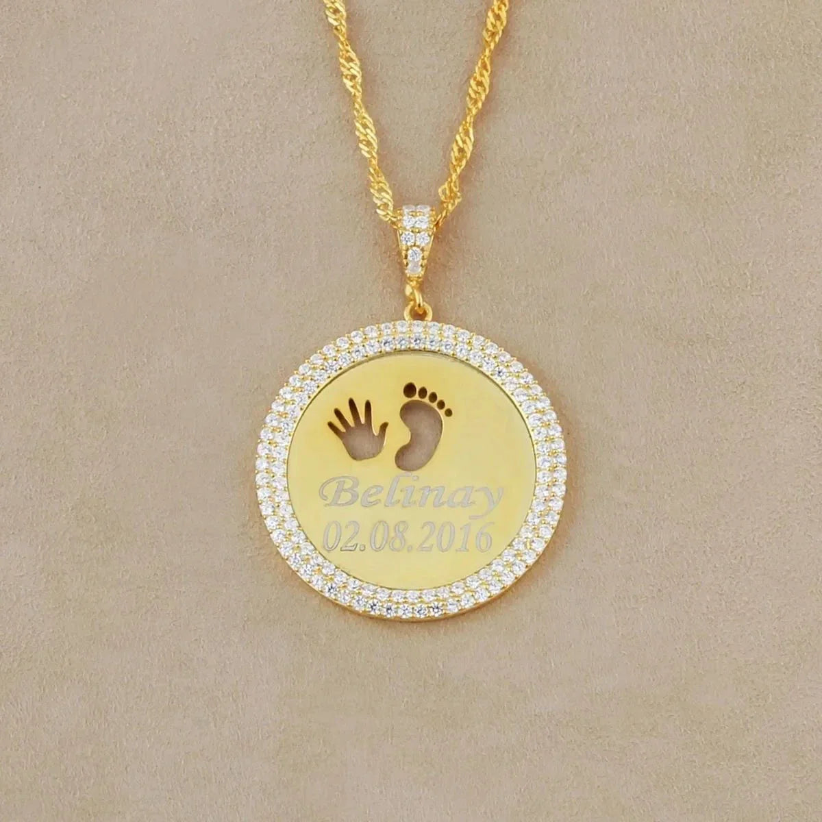 ZIRCONIA GRAVERAD KEDJA BABY HANDFOT | 925 SILVER