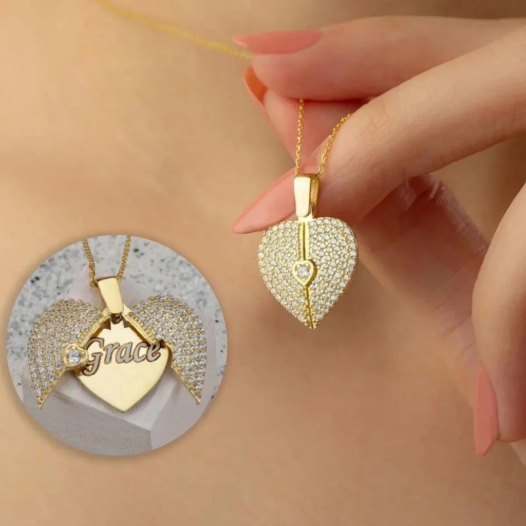 GRAVERAT HJÄRTA & ZIRCONIA KRAGE | 925 SILVER