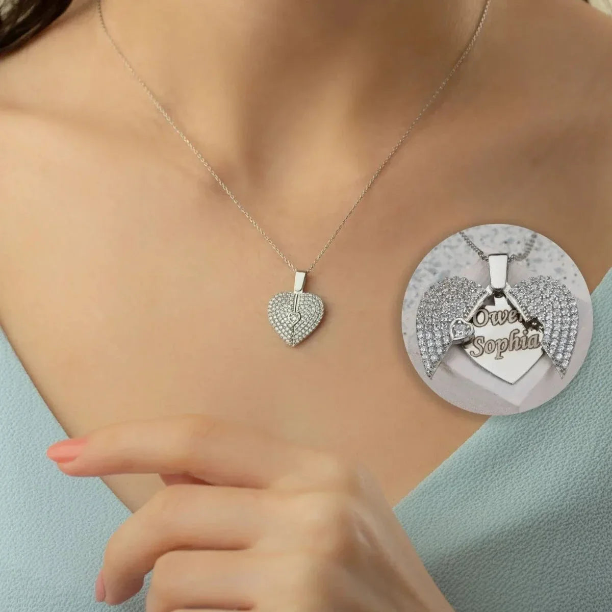 GRAVERAT HJÄRTA & ZIRCONIA KRAGE | 925 SILVER