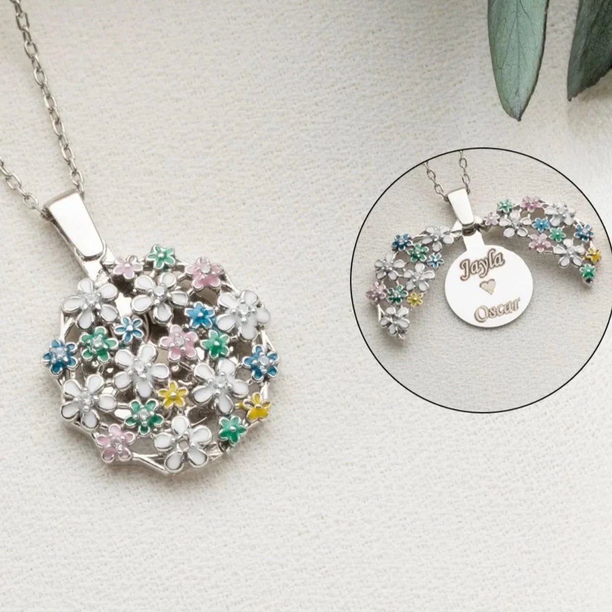 BLOMMOR BOUKETT GRAVERAT KRAGE | 925 SILVER