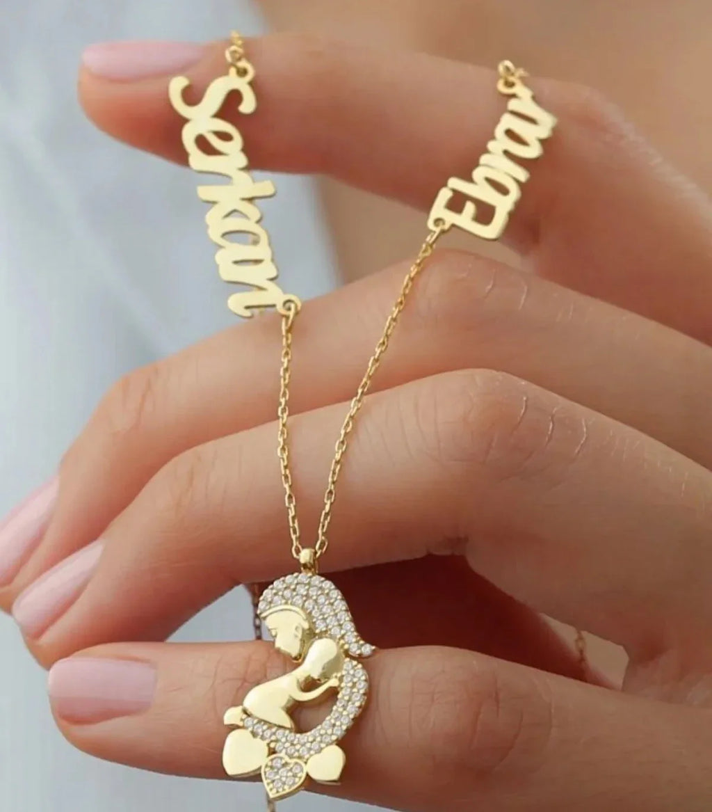 2 NAMN KRAGE MED MAMMA & BARN | 925 SILVER