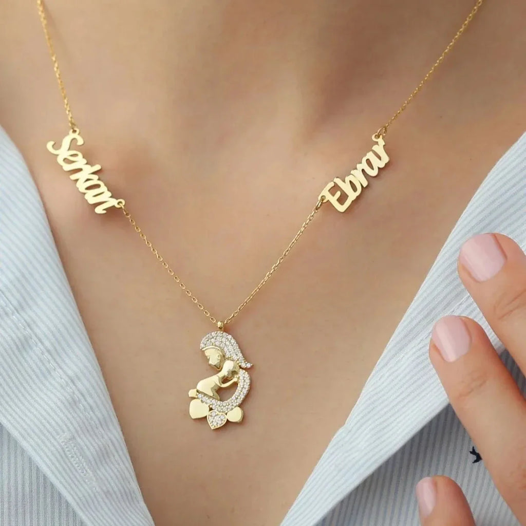 2 NAMN KRAGE MED MAMMA & BARN | 925 SILVER