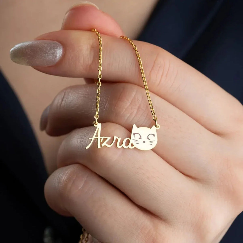 NAMNKRAGE MED KATT | 925 SILVER